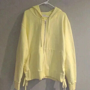 Faith Connexion women's‎ medium yellow lace up side hooded full zip sweatshirt